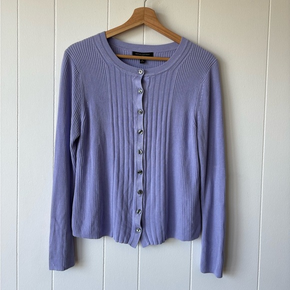 Banana Republic Lilac Ribbed Front-Button Cardigan | Size Medium - Picture 7 of 9